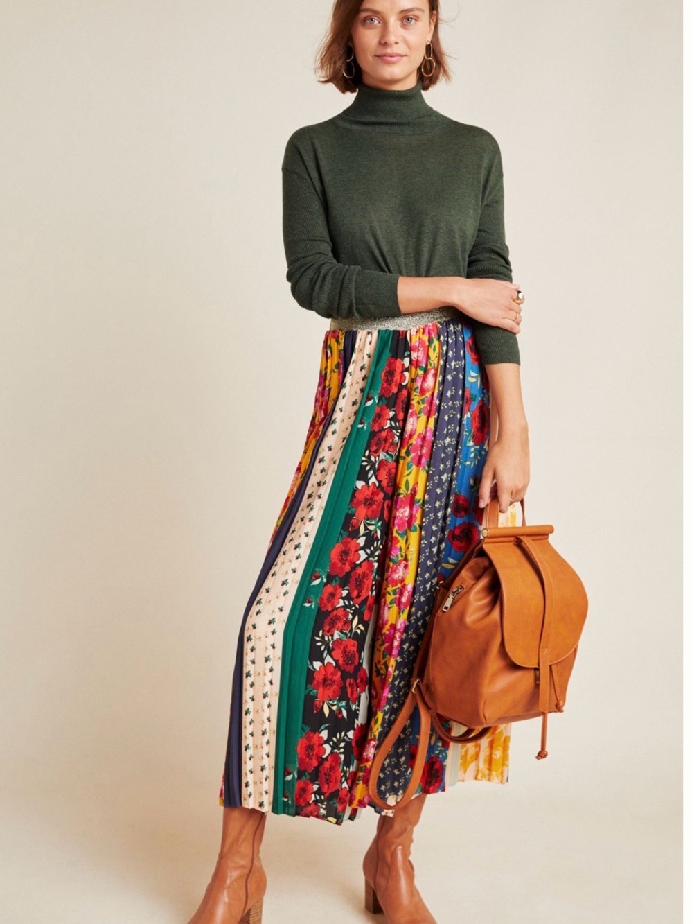 Floral Multi-Stripe Pleated Cropped Pants waist 16’